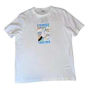 NWT PUMA Stronger Together Mens White Cotton Short Sleeve T-Shirt Sz L